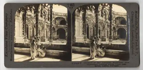 Stereo-Fotografie Keystone View Company, Meadville, Ansicht Lisbon / Portugal, Cloister of Sao Jeronymo