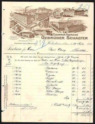 Rechnung Heidenheim a. d. Brenz 1913, Gebrüder Schaeffer, Cigarren-Fabriken, Das Hauptwerk und fünf Zweigstellen