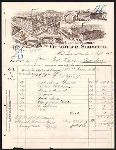 Rechnung Heidenheim a. d. Brenz 1908, Gebrüder Schaeffer, Cigarren-Fabriken, Das Hauptwerk und fünf Niederlagen
