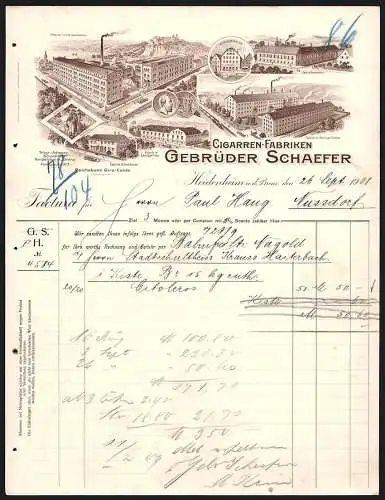 Rechnung Heidenheim a. d. Brenz 1908, Gebrüder Schaeffer, Cigarren-Fabriken, Das Hauptwerk und fünf weitere Werke