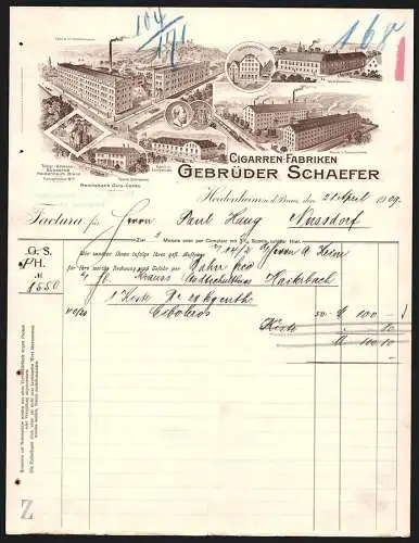Rechnung Heidenheim a. d. Brenz 1909, Gebrüder Schaeffer, Cigarren-Fabriken, Das Hauptwerk und fünf Zweigstellen