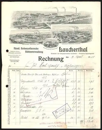 Rechnung Laucherthal 1912, Fürstl. Hohenzollernsche Hüttenverwaltung, Fabrikansichten und Beamtenwohnungen