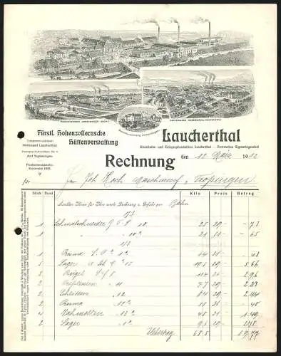 Rechnung Laucherthal 1912, Fürstl. Hohenzollernsche Hüttenverwaltung, Geschäftsansichten und Beamtenwohnungen