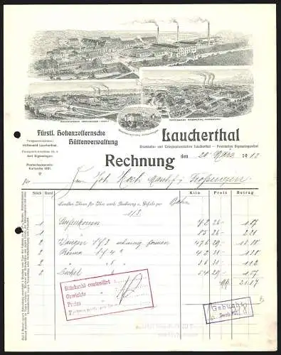 Rechnung Laucherthal 1912, Fürstl. Hohenzollernsche Hüttenverwaltung, Hauptwerk, Zweigstellen und Beamtenwohnung