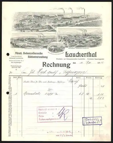 Rechnung Laucherthal 1912, Fürstl. Hohenzollernsche Hüttenverwaltung, Hauptfabrik, Zweigstellen und Beamtenwohnung