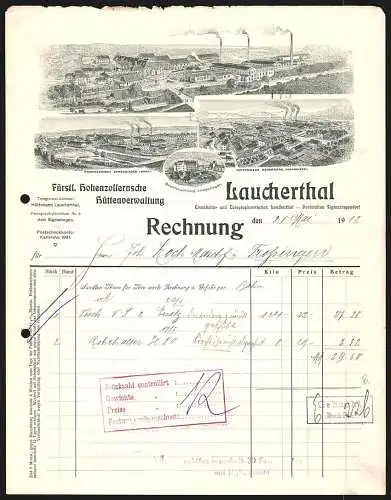 Rechnung Laucherthal 1912, Fürstl. Hohenzollernsche Hüttenverwaltung, Hauptwerk, Niederlagen und Beamtenwohnung