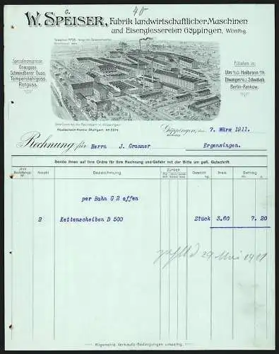 Rechnung Göppingen 1911, W. Speiser, Fabrik landwirtschaftl. Maschinen & Eisengiesserei, Gesamtansicht der Fabrik