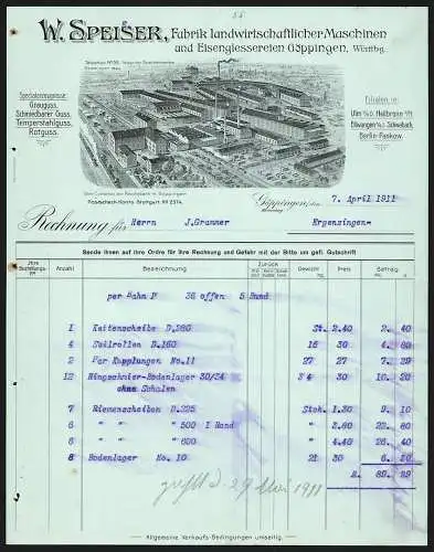 Rechnung Göppingen 1911, W. Speiser, Fabrik landwirtschaftl. Maschinen & Eisengiesserei, Gesamtansicht des Betriebs