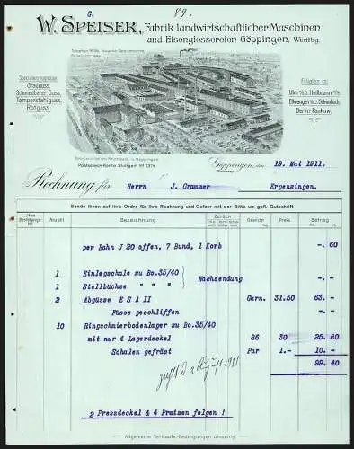 Rechnung Göppingen 1911, W. Speiser, Fabrik landwirtschaftl. Maschinen & Eisengiesserei, Der Betrieb aus der Vogelschau