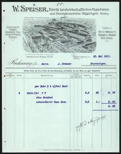 Rechnung Göppingen 1911, W. Speiser, Fabrik landwirtschaftl. Maschinen & Eisengiesserei, Blick auf die Betriebsstelle