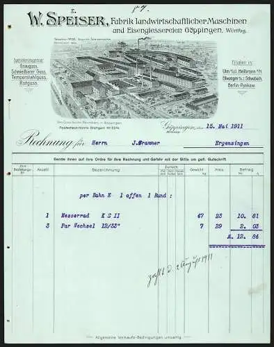 Rechnung Göppingen 1911, W. Speiser, Fabrik landwirtschaftl. Maschinen & Eisengiesserei, Blick auf die Geschäftsstelle