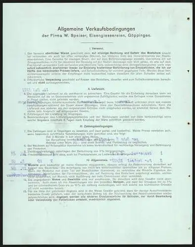 Rechnung Göppingen 1911, W. Speiser, Fabrik landwirtschaftl. Maschinen & Eisengiesserei, Blick auf die Geschäftsstelle