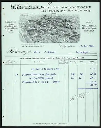 Rechnung Göppingen 1911, W. Speiser, Fabrik landwirtschaftl. Maschinen & Eisengiesserei, Blick auf das Werk