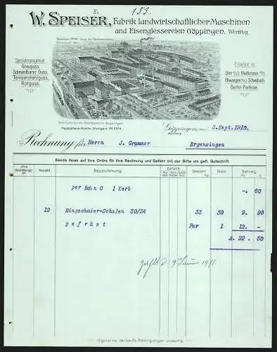 Rechnung Göppingen 1910, W. Speiser, Fabrik landwirtschaftl. Maschinen & Eisengiesserei, Die Fabrik aus der Vogelschau