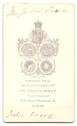 Fotografie Ch. Reutlinger, Paris, Portrait Jules Favre, französischer Aussenminister der 3. Republik