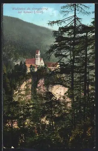 AK Stans, St. Georgenberg bei Schwaz, Blick auf die Wallfahrtsstätte