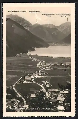 AK Maurach am Achensee, Ortsansicht mit Blick auf den Achensee, Bergpanorama