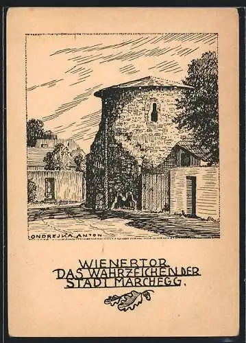 Künstler-AK Marchegg, Blick auf das Wienertor