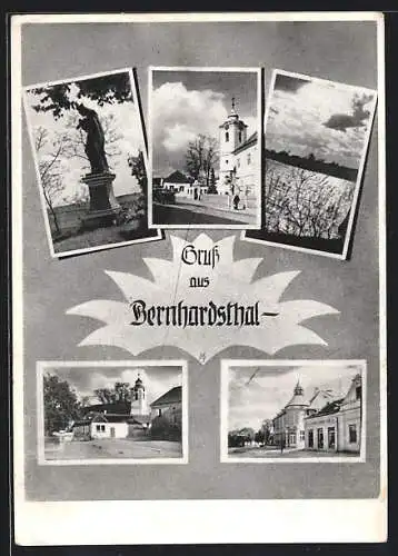 AK Bernhardsthal, Denkmal, Partie an der Kirche, Seeblick