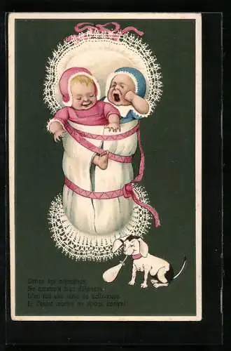 AK Babys in der Wiege mit Hund