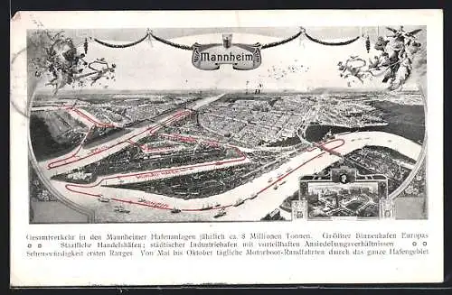 AK Mannheim, Gesamte Hafenanlage mit Mohlau-Hafen, Industriehafen