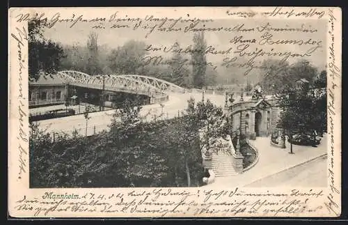 AK Mannheim, Strassenpartie mit Brücke