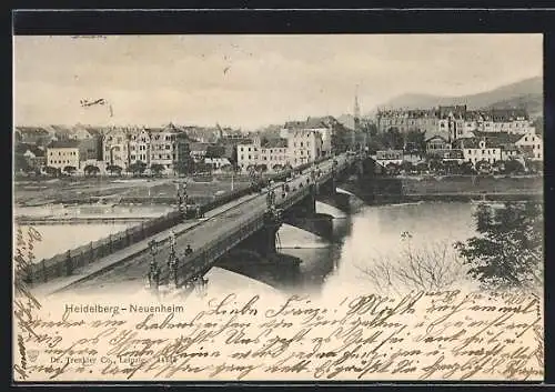 AK Heidelberg-Neuenheim, Blick über die Brücke zum Ort