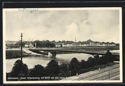 AK Mannheim, Brücke mit Blick auf das neue Krankenhaus