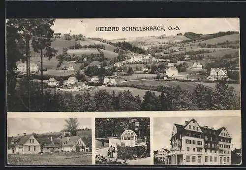 AK Schallerbach, Ortsansichten mit Heilbad und Pavillon