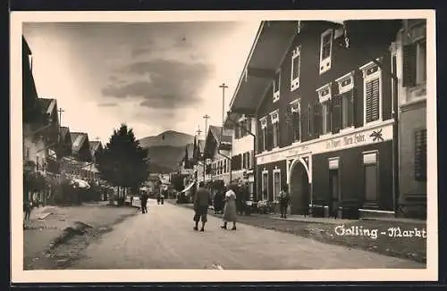 AK Golling, Markt mit Gasthaus Hofer Wirt, Strassenpartie