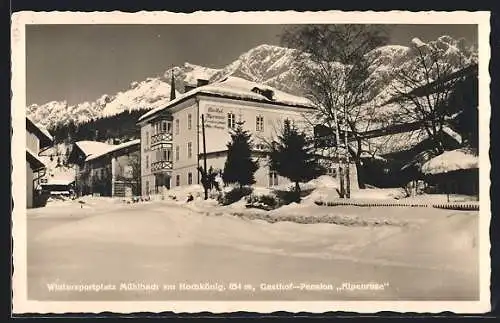 AK Mühlbach am Hochkönig, Gasthof-Pension Alpenrose im Winter