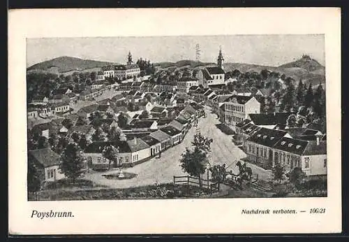 AK Poysbrunn, Ortsansicht mit Kirche, Blick aus der Vogelschau