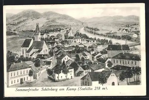 AK Schönberg am Kamp, Ortsansicht an der Flussbiegung