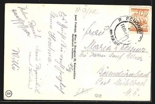 AK Schönberg am Kamp, Ortsansicht an der Flussbiegung