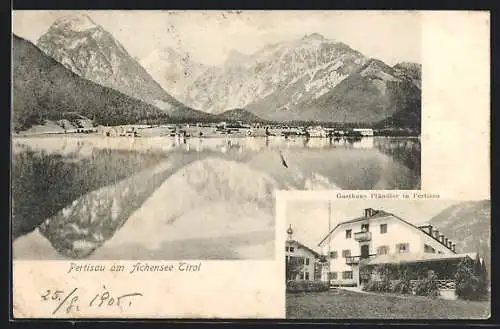 AK Pertisau am Achensee, Seepanorama, Das Gasthaus Pfändler