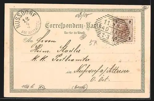 Lithographie Bad Hall, Theater, Thassilo Quelle, Neue Pfarrkirche