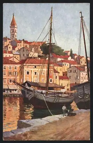 AK Wien, Österreichische Adria Ausstellung 1913, Flusspartie mit Booten