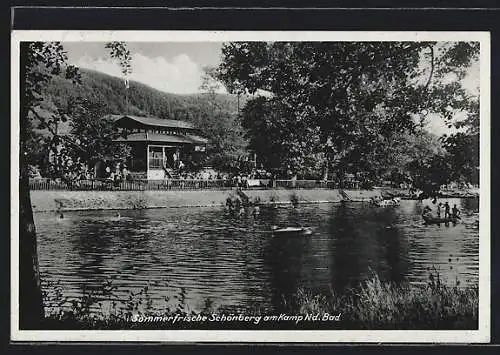 AK Schönberg am Kamp, Partie am Fluss mit Ruderbooten