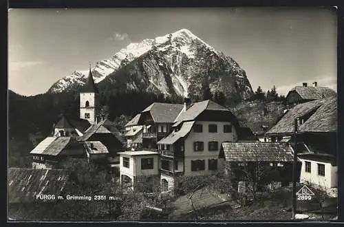 AK Pürgg, Ortspartie mit Kirche und Grimming