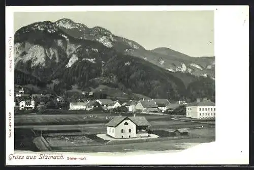 AK Stainach /Steiermark, Ortspartie mit Bergen