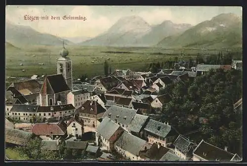 AK Liezen, Teilansicht mit Kirche und dem Grimming