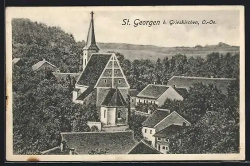 AK St. Georgen bei Grieskirchen, Teilansicht mit der Kirche
