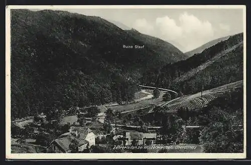 AK Waizenkirchen, Zöhrerleiten, Blick durch das Tal hin zur Ruine Stauf