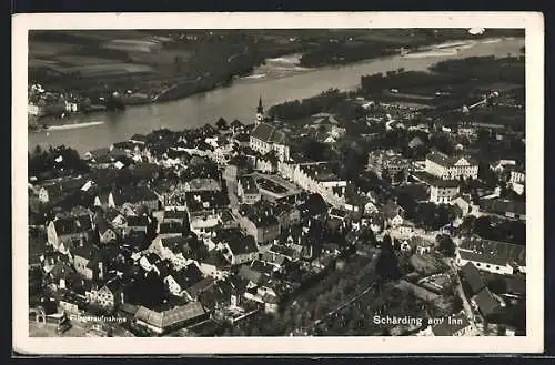 AK Schärding a. Inn, Ortsansicht, Fliegeraufnahme