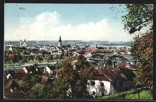 AK Wels, Teilansicht mit Kirche