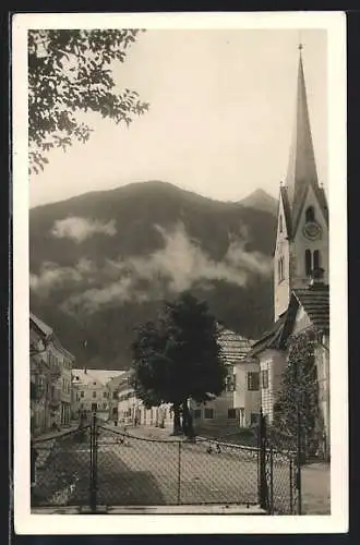 AK Mauthen, Hauptplatz mit Kirche & Polinik