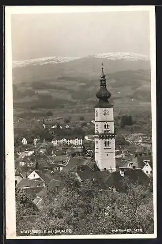 AK Wolfsberg /Kärnten, Totalansicht mit Saualpe