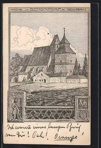Künstler-AK Vöcklabruck, Schöndorf, Kirche