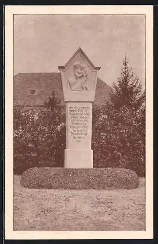 AK Gross-Enzersdorf, Franzensdorf, Denkmal zur Erinnerung an die Eisgang-Katastrophe Kimmerleinsdorf 1830