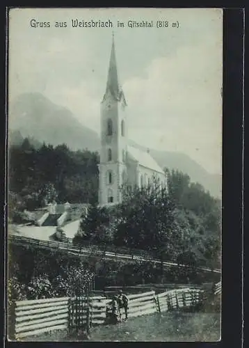 AK Weissbriach im Gitschtal, Ortsansicht mit Kirche
